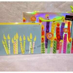 Papyrus HAPPY BIRTHDAY GREETING CARD-GIFT BAG Set-Die cut glitter candles-NEW